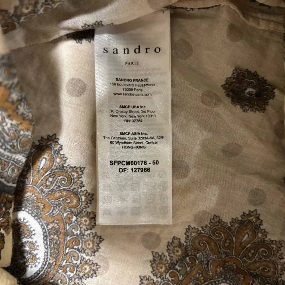 Sandro Sahari paisley printed puff sleeve blouse 3 / Large brown - Picture 6 of 6